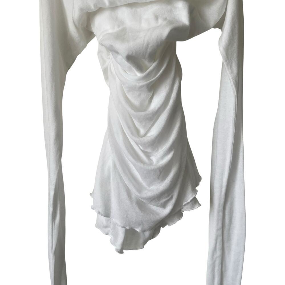 Zara White Off Shoulder Ruched Fitted Blouse Long Sleeve Size Small - Picture 5 of 8